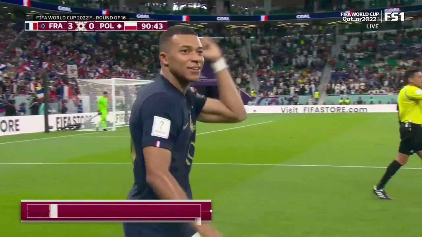 France's Kylian Mbappe scores goal vs. Poland in 90'